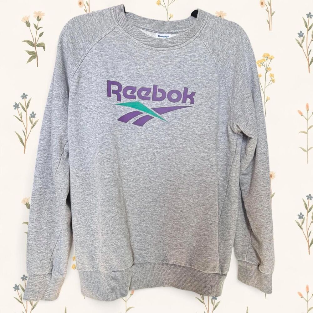 Retro Y2K Reebok Cozy Pullover Sweatshirt - Purple and Teal Logo - Size Small